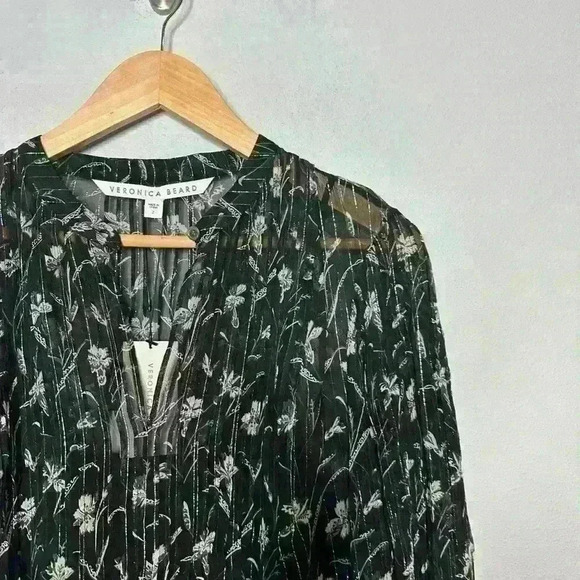 Veronica Beard Walker Floral LurexMetallic Silk Peasant Blouse new size 2 - Picture 4 of 6